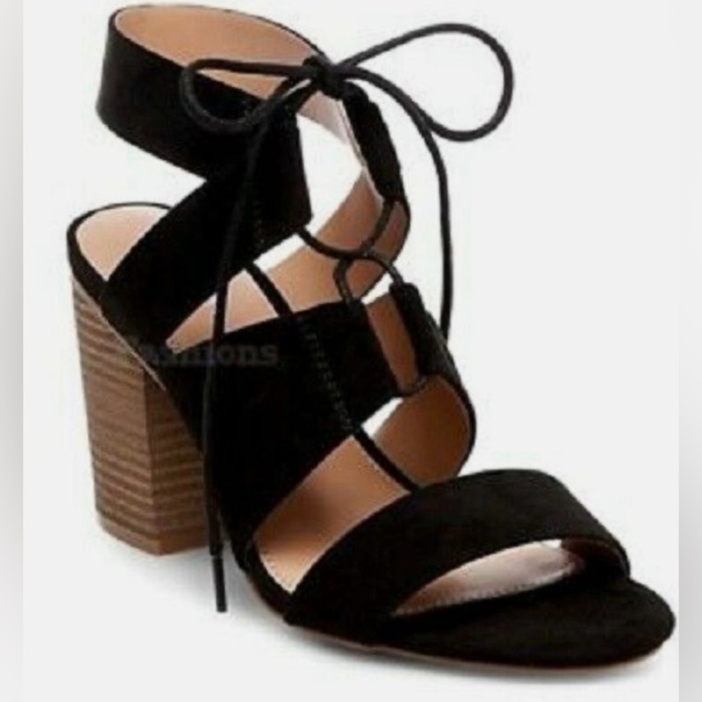 Merona Harriet black ghillie lace-up block heel sandals Size 9 1/2